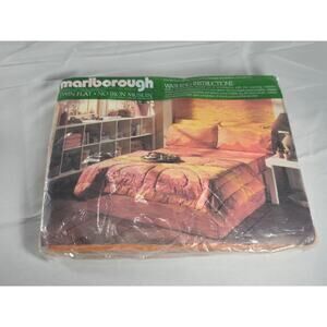 Vintage Marlborough Twin Flat Sheet Orange Sunset Print NOS No-Iron Muslin